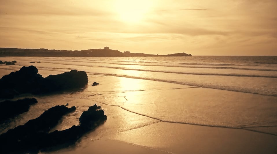 Fistral Beach drone sunset