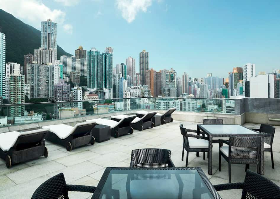 Roof terrace area of 99 Bonham hotel in Hong Kong