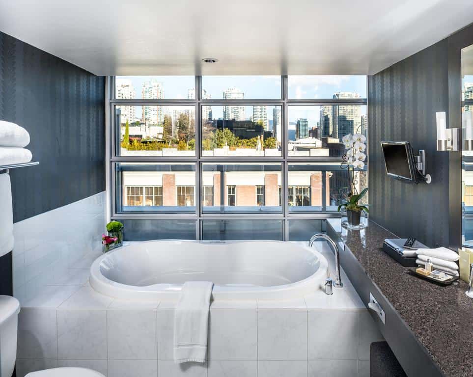 Beautiful bathroom view at Opus Hotel in Vancouver Canada