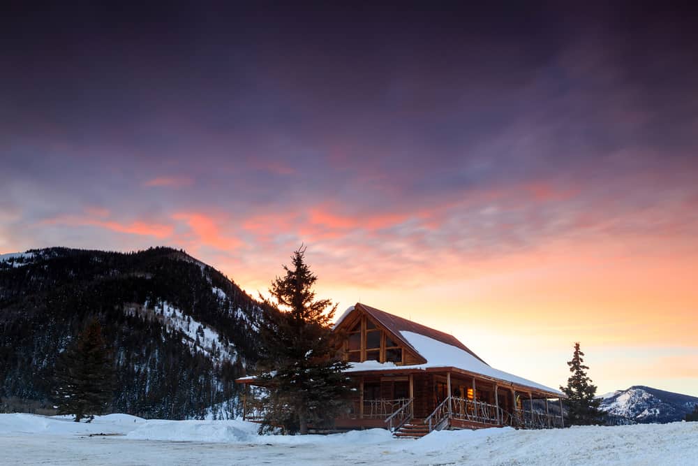 Winter Sunrise Log Cabin