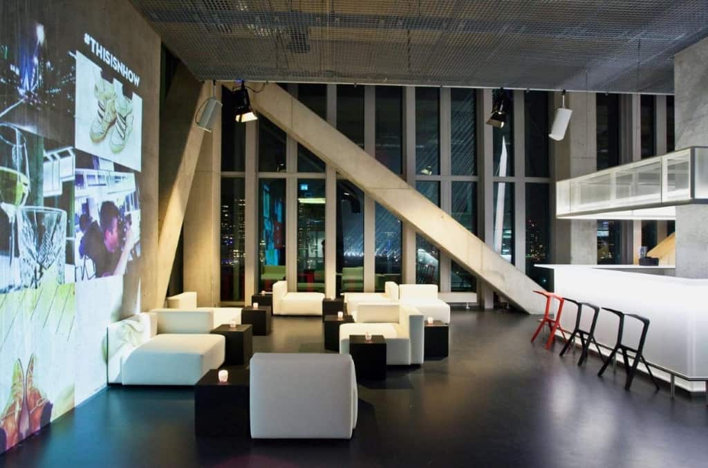 Nhow Rotterdam a trendy sleek and modern hotel featuring a roof top bar overlooking the river Maas city skyline 1