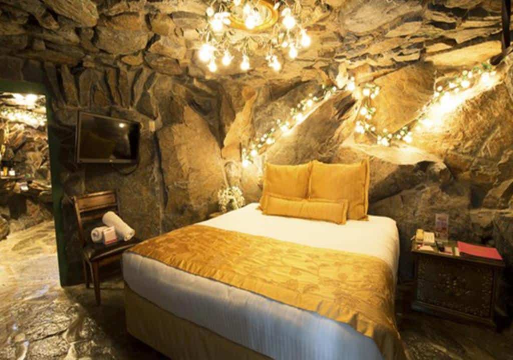 Rock dercorated bedroom at Madonna Inn hotel in San Louis Obispo
